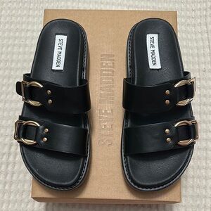 Steve Madden Black Slides with Gold Accents